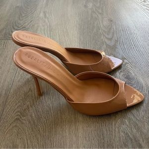 billini x rozalia the mule tan patent pointed toe slip on high heels size 7